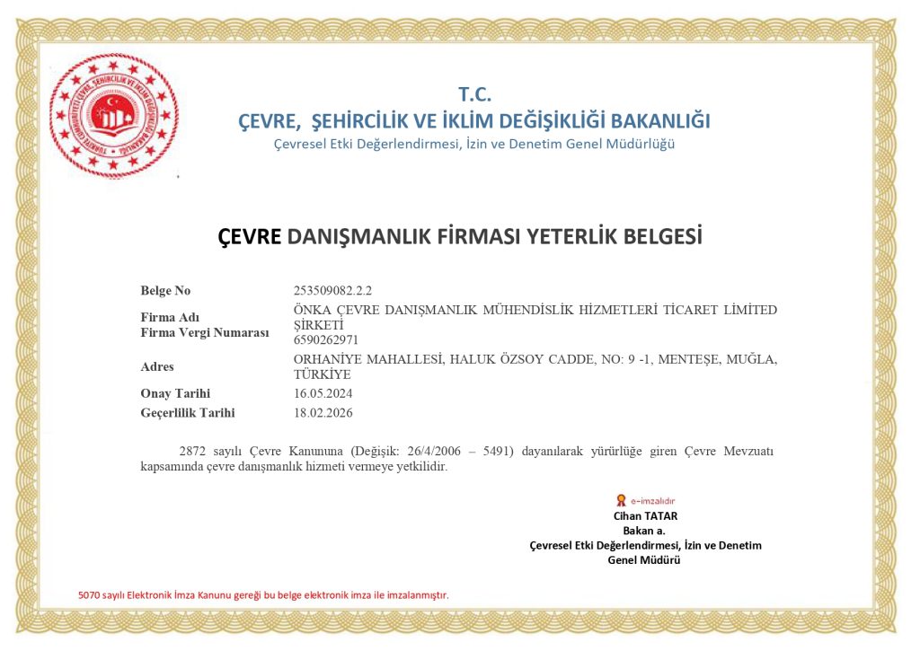 ÖNKA Çevre Yeterlilik Belgesi